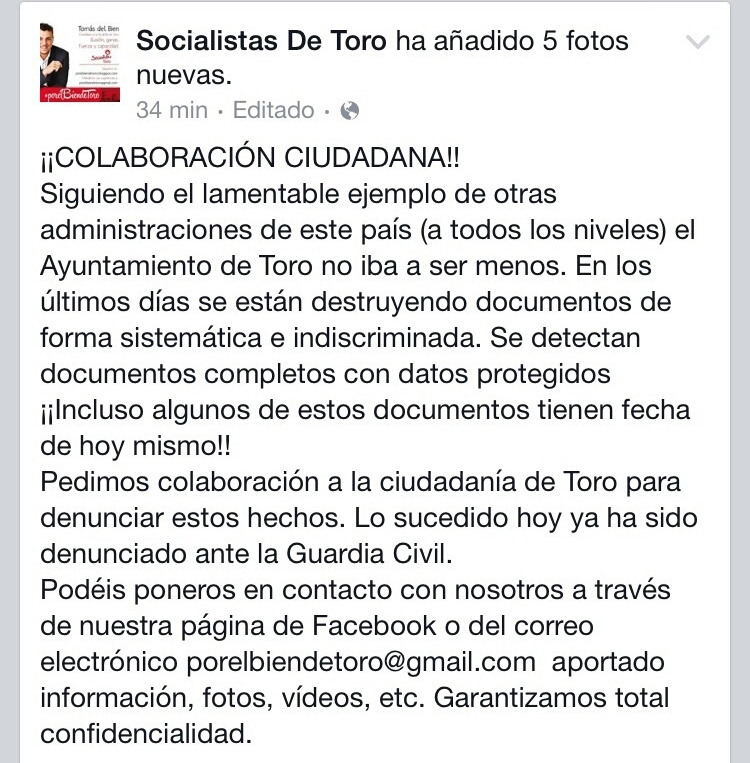 Comunicado de los socialistas subido ayer a las redes sociales