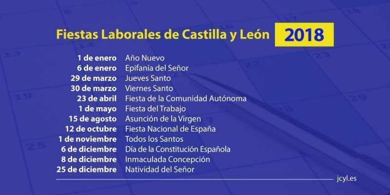 La Junta aprueba el calendario laboral en Castilla y León para 2018