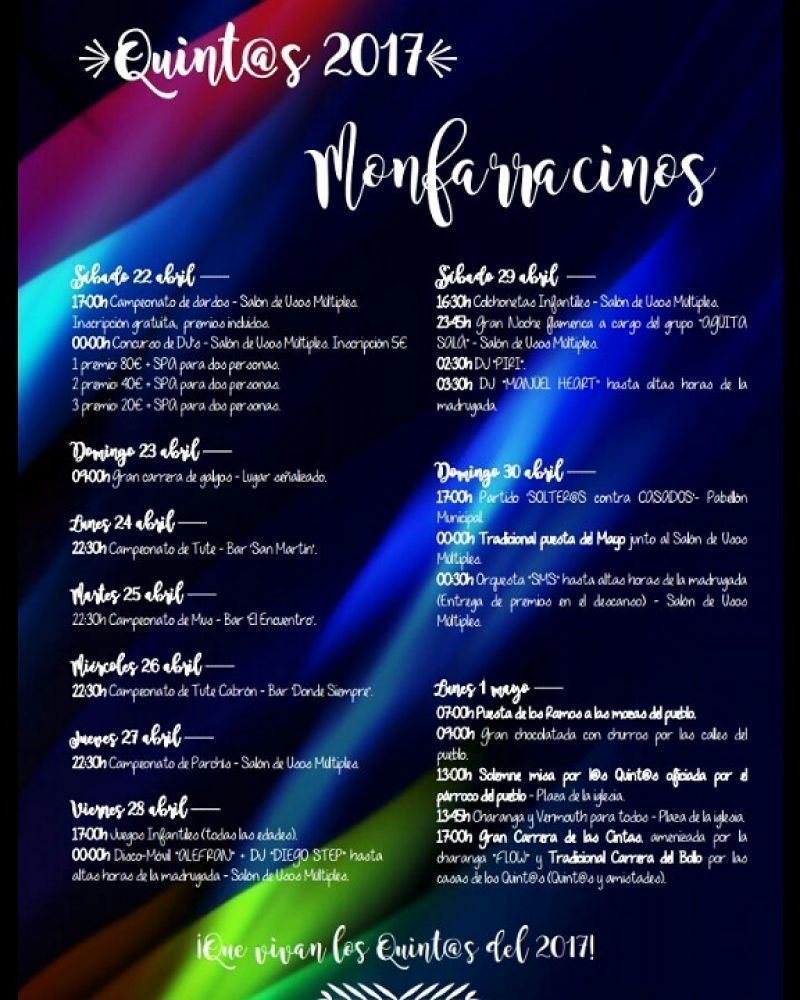 Los Quintos de Monfarracinos ya tienen listo su programa de fiestas