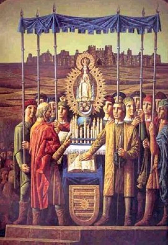Mural del "Voto de la Villa" instalado en la iglesia de San Nicolás de Villalpando, obra de Antonio Pedrero