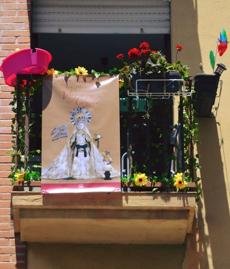 La imagen de la Virgen de la Concha luce en los balcones de Zamora en conmemoración de la romería de La Hiniesta