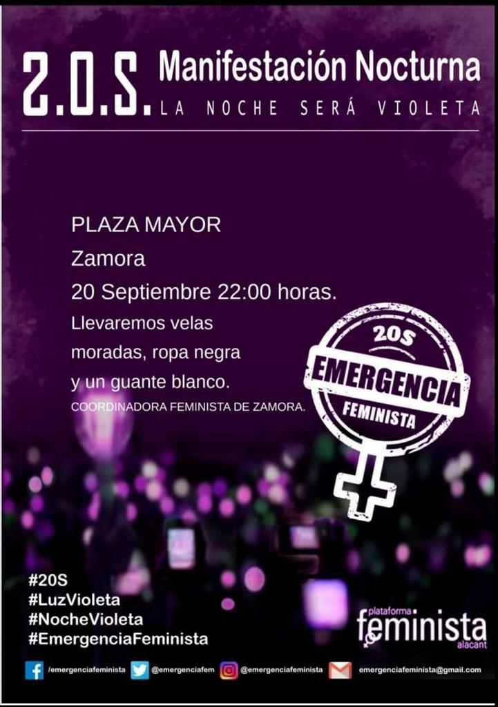 El 20 de septiembre será noche de Emergencia violeta y de manifestación nocturna en Zamora