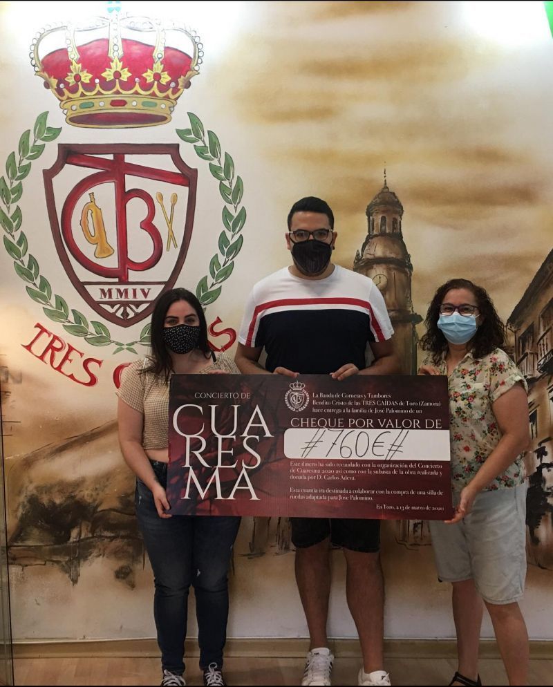 La Banda de Cornetas Tres Caídas recauda 760 euros para la adquisición de una silla de ruedas para José Palomino