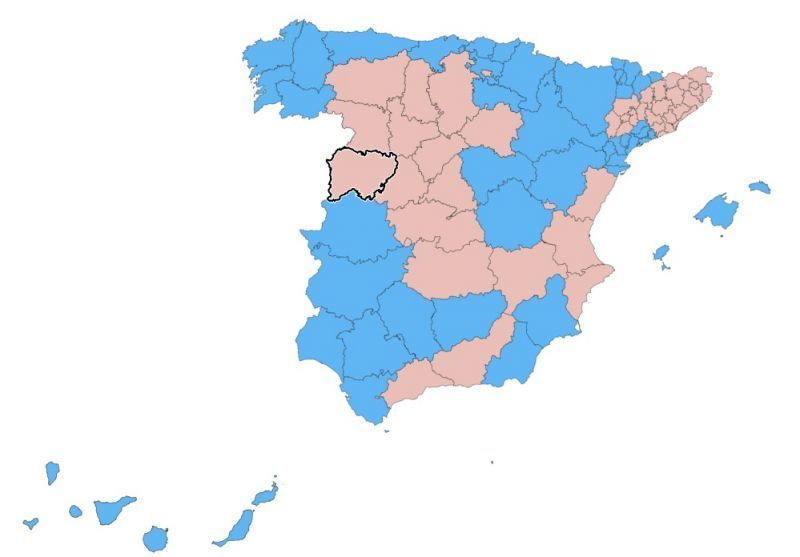 Mapa de España, división por fases | Porcentual