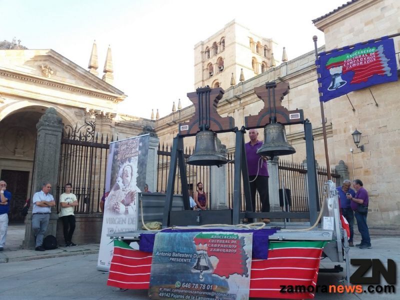 Los campaneros de Zamora honran a la Virgen del Tránsito en su IV aniversario con una exhibición en la Plaza de la Catedral