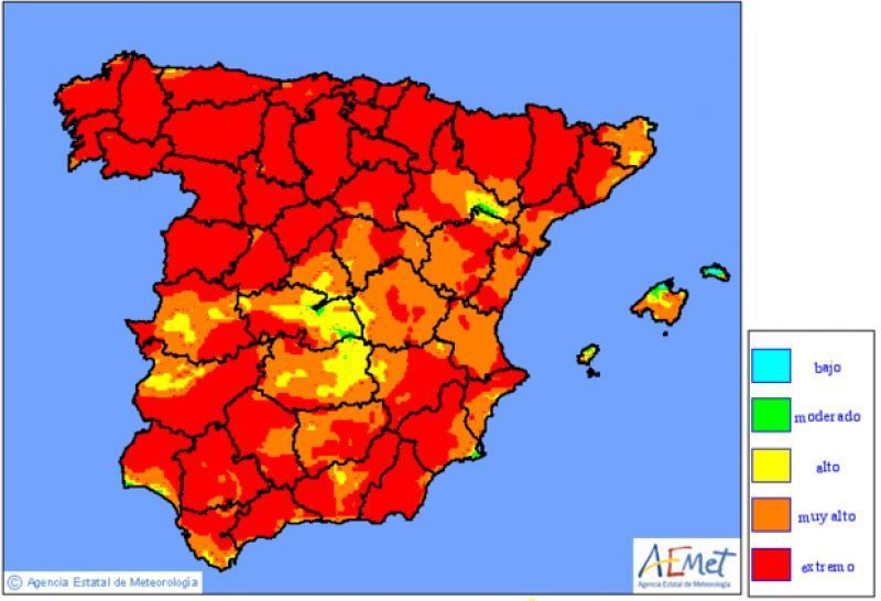 Zamora en rojo por riesgo extremo de incendios y en naranja por altas temperaturas, calor extremo y riesgo de fuego