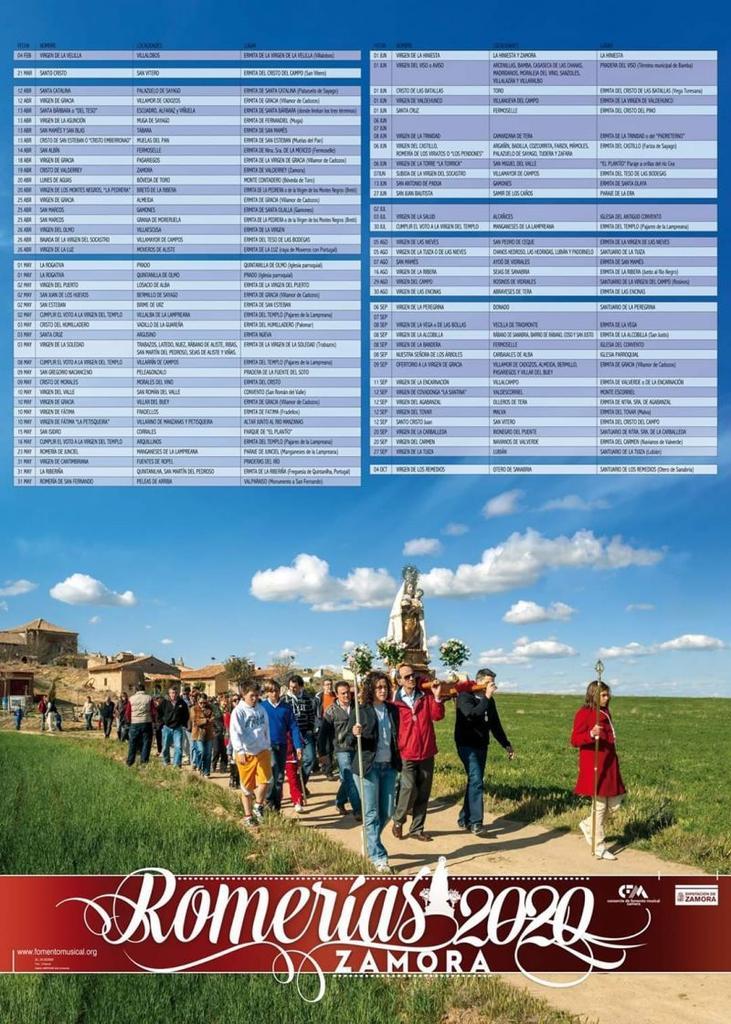 Cartel con las romerías del año 2020 | Imagen cedida a Zamora News