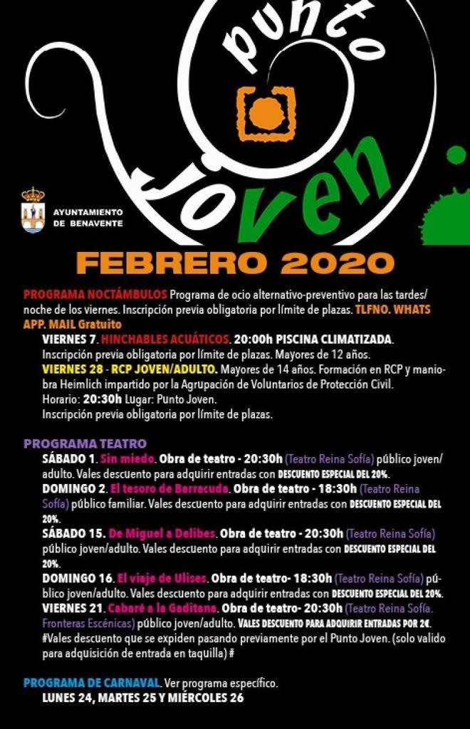 Consulta el programa de actividades culturales en Benavente para el mes de febrero