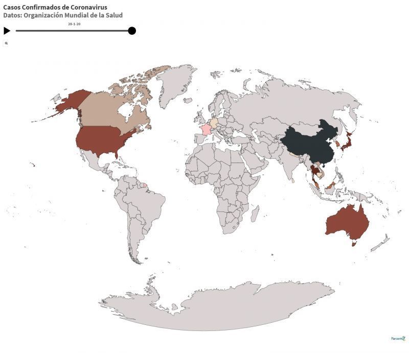 Mapa mundial de afectados por el coronavirus a 29 de enero de 2020 | Imagen Porcentual