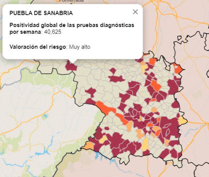 Puebla de Sanabria y Coreses lideran la lista de municipios con los porcentajes de positividad más altos