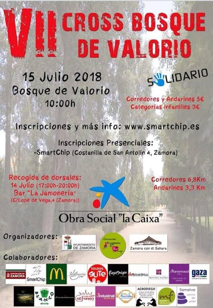 El domingo 15 de julio de 2018 se celebrará el VII Cross Bosque de Valorio, en favor de dos asociaciones Corriendo con el Corazón y Zamora con el Sahara