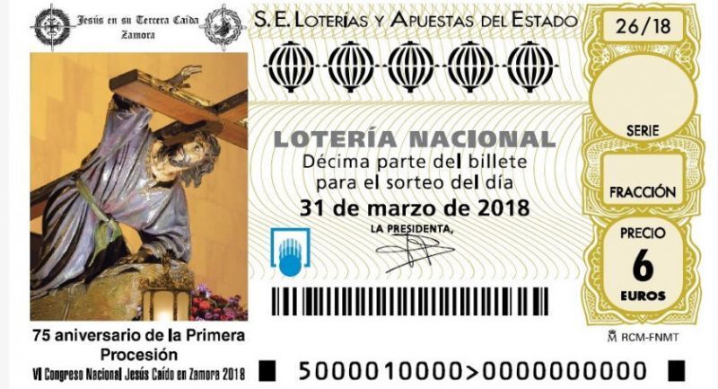 Los décimos de la Lotería Nacional del Sábado Santo tendrán a Jesús en su Tercera Caída en su portada