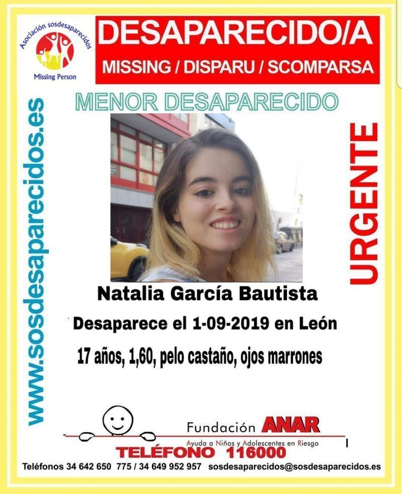 Continúa la búsqueda de Natalia García Bautista una menor desaparecida y no vista desde el 1 de septiembre en León