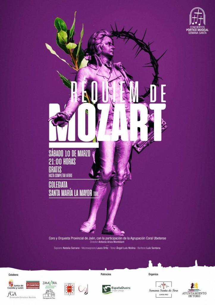 El réquiem de Mozart será protagonista en la Colegiata de Toro este sábado de manos de la Orquesta provincial de Jaén, su coro y la coral ubetense