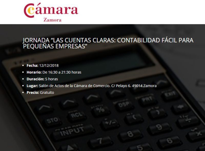 La Cámara de Comercio programa una jornada gratuita el 12 de diciembre para tener: “Las cuentas claras: contabilidad fácil para pequeñas empresas”
