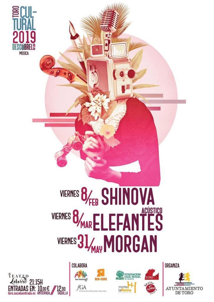 Toro programa su actividad cultural y de conciertos, en el primer trimestre del año con Shinova, Elefantes y Morgan en el Teatro Latorre